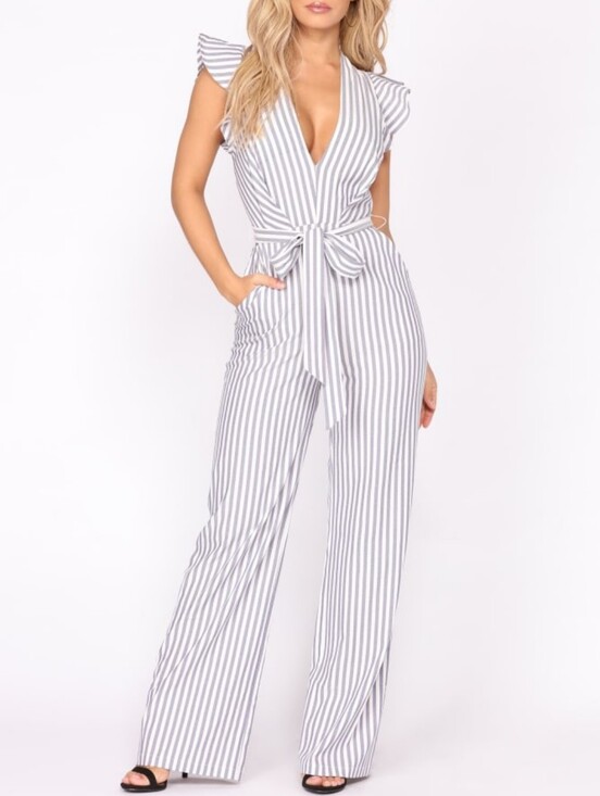 Fashion Nova Pants - Fashion Nova Striped Open-Back Wide-Leg Jumpsuit - Size M (Excellent Condition